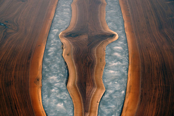 Table à manger en résine époxy bois massif meubles solides table en époxy en cascade en résine coulée