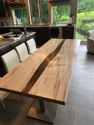 Table en résine époxy Table à manger en bois massif Meubles massifs Epoxy cascade de table de conférence