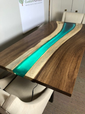 Table Table à manger Tables en résine époxy réelle bois massif design meubles 240x100