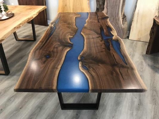 Table Table à manger Tables résine époxy Bois massif conception mobilier 240x100