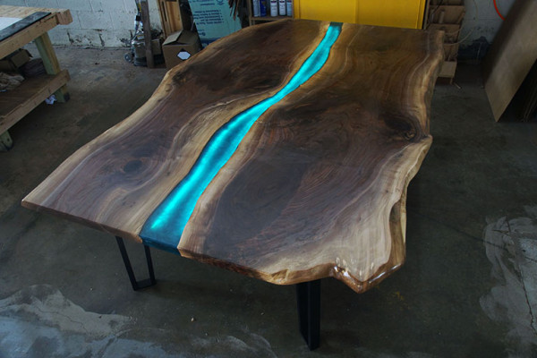 Table Table à manger Tables en résine époxy Design massif en époxy Meubles 240x100 Bois véritable