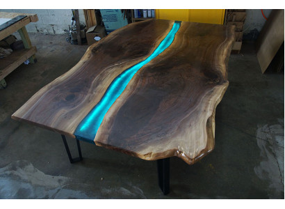 Table Table à manger Tables en résine époxy Design massif en époxy Meubles 240x100 Bois véritable