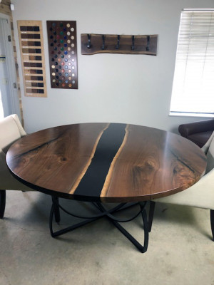 Table Table à manger Tables résine époxy bois massif design meubles 150x150