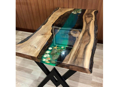 Table Table à manger Tables résine époxy design solide Mobilier 200x100 bois véritable époxy