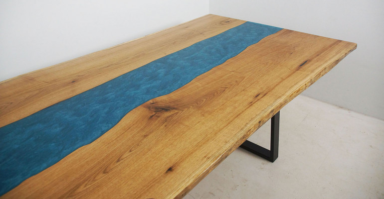 Table à manger Table de rivière Table en bois massif Rivière Table en résine époxy 260x100 Massif