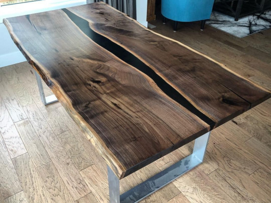 Table Table à manger Tables résine époxy bois massif design meuble 220x90