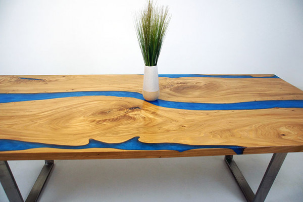 Tables Table à manger Table de design Moderne Mer Rivière Meubles 220x90 Résine époxy Océan