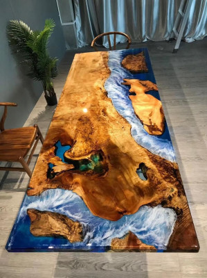 Table à manger Design Table Résine Tables Modernes Mer Rivière Mobilier 220x90 Epoxy Océan