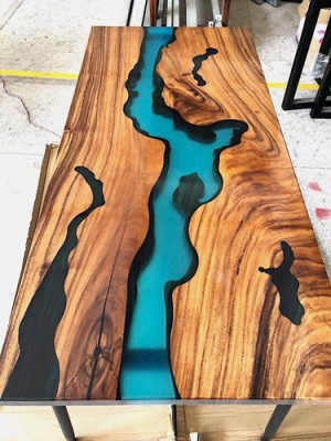 Tables modernes Table de salle à manger Table de design Résine Mer Rivière Meubles 220x90 Epoxy Océan