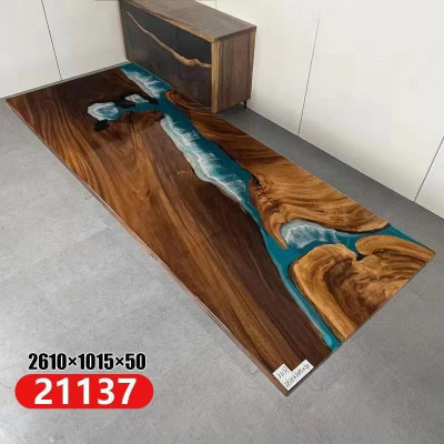 Table de rivière en résine époxy véritable en bois massif Tables en eau bleue en époxy