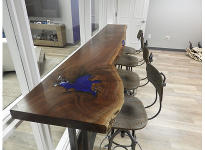 Table de bar comptoir en époxy, bois massif, meuble en bois massif, table en époxy en cascade 240x70