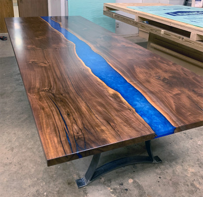 Table de salle à manger en résine époxy River Table 240x100 Table river en bois véritable Tables en bois massif neuves