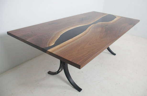 Résine époxy Table à manger Table de rivière Vraie bois Tables massives 240x100 Table de rivière nouvelle
