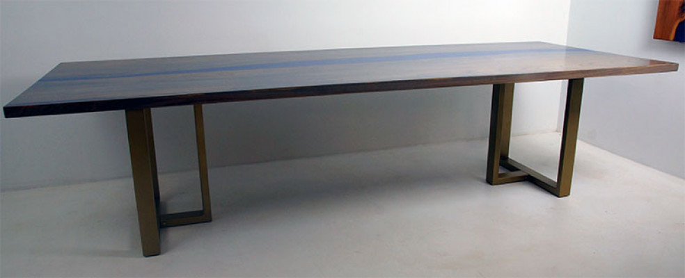 Table de rivière à base de résine époxy Table à manger en bois massif Tables décoratives 220x100