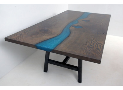 Résine époxy Table à manger Table rivière Bois réel Tables massives 220x100