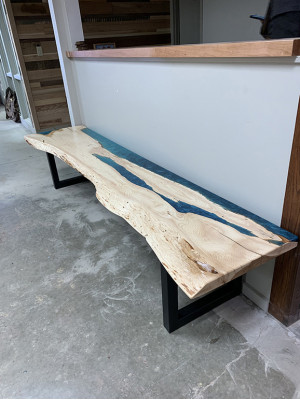 Table à manger en résine époxy, meuble en bois massif, table en époxy en cascade 250x60cm
