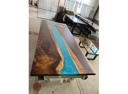 Tables modernes Table de salle à manger Table de design Résine de rivière de mer Mobilier 220x90