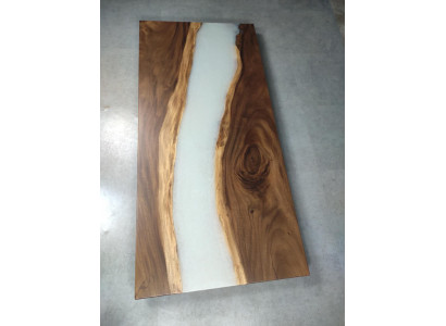 Table à dîner en résine époxy sur bois véritable, meuble solide décoratif en bois massif, table en époxy en cascade