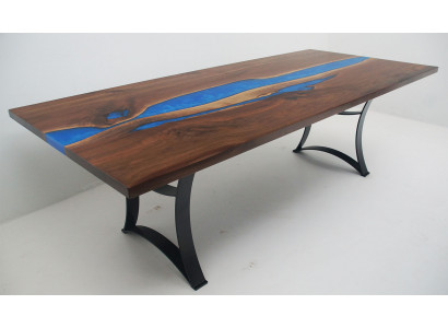 Table à manger Blue River Table en bois massif 220x90 Tables en résine époxy nouvelle