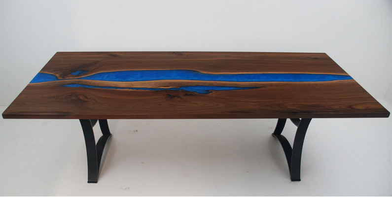 Table à manger Blue River Table en bois massif 220x90 Tables en résine époxy nouvelle