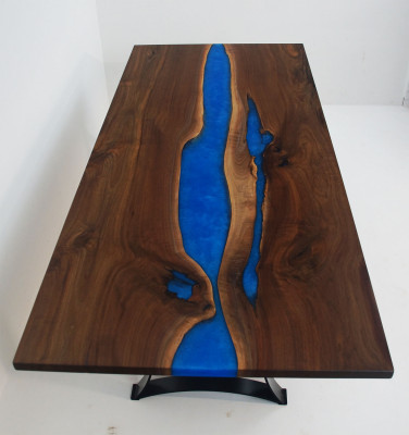 Table à manger Blue River Table en bois massif 220x90 Tables en résine époxy nouvelle