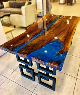 Table basse Table Blue River Table en bois massif Table rivière 140x80 Tables