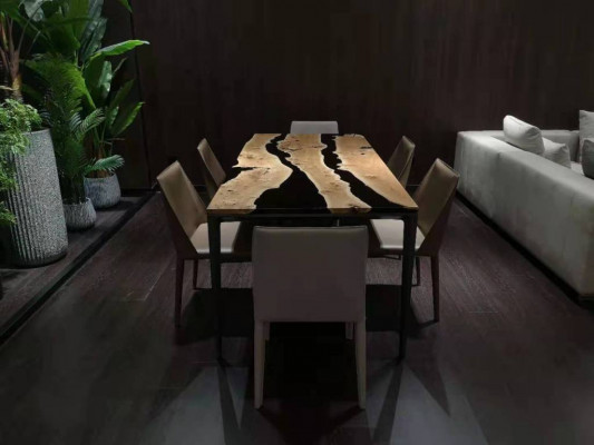 Table basse Black River Table Table en bois massif River Table 220x90 Tables Résine époxy nouveau