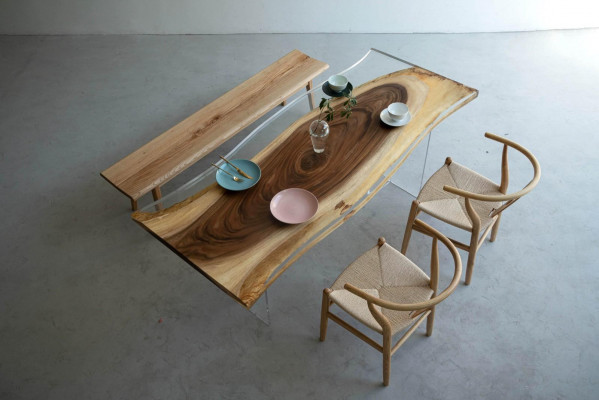 Tables en résine époxy Table à manger Bois Mobilier massif Table en résine époxy en cascade