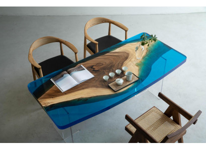 Table à manger Blue River Table Bois véritable 200x90 Tables Résine époxy nouvelle