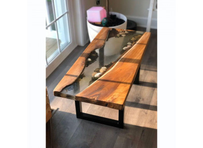 Table en rivière en résine époxy Bois véritable Tables à eau bleue Meubles en époxy nouveaux Solides