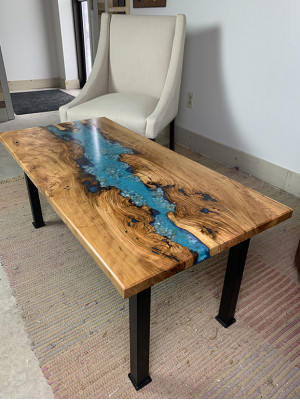 Table basse Table de rivière Table en bois véritable Décorative Résine époxy solide