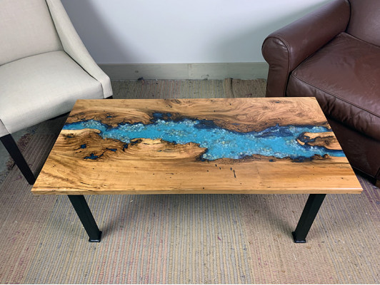 Table basse Table de rivière Table en bois véritable Décorative Résine époxy solide