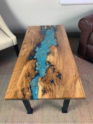 Table basse Table de rivière Table en bois véritable Décorative Résine époxy solide