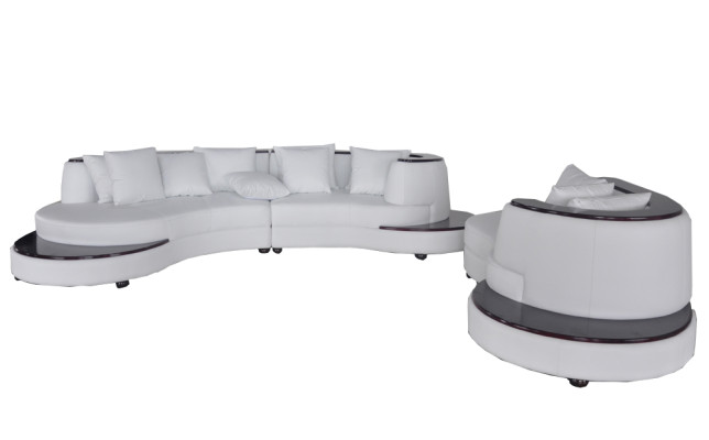 Ensemble de salon en cuir de coin de luxe, revêtement paysage XXL Big Sofa en U + Chaise + Table