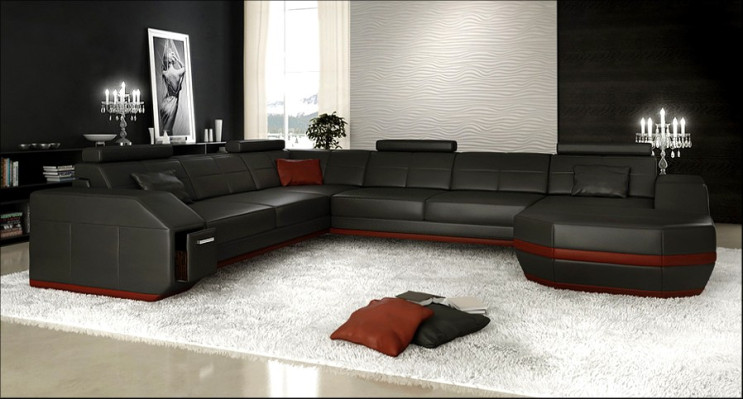 Canapé d'angle en cuir, canapé, suite de siège en tissu, paysage de vie en forme de U, table, nouveau meuble TV