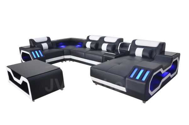 Canapé en cuir Canapé Rembourrage Coin Suite Moderne Paysage Table + USB + LED
