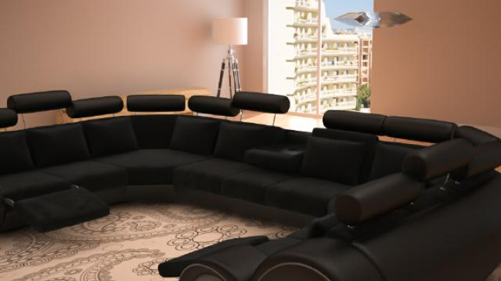 Design XXL Canapé paysager avec USB, Canapé d'angle rembourré en tissu textile nouveau
