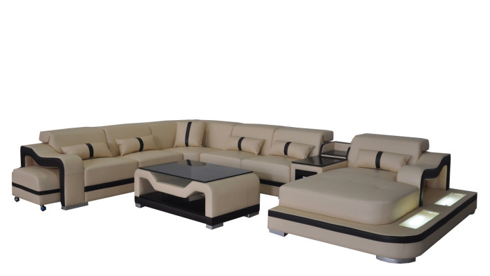 Cuir Salon Suite Design Moderne Canapé d'angle U-forme G8027G Table