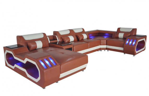 Canapé en cuir Canapé Modèle de suite pour Salon Moderne Canapé en forme de U avec USB