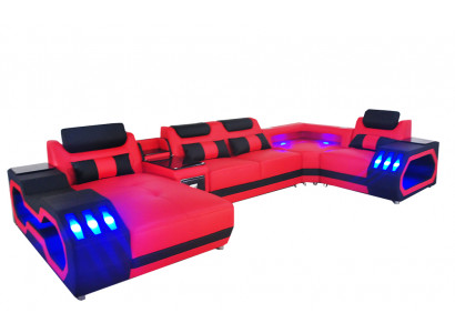 Canapé en cuir Canapé Canapé en coin Salon d'angle Design Moderne Canapé en U Canapé rouge