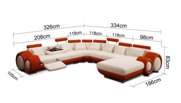 Coin canapé en cuir avec USB Salon paysage Suite Design Canapé Moderne + Table
