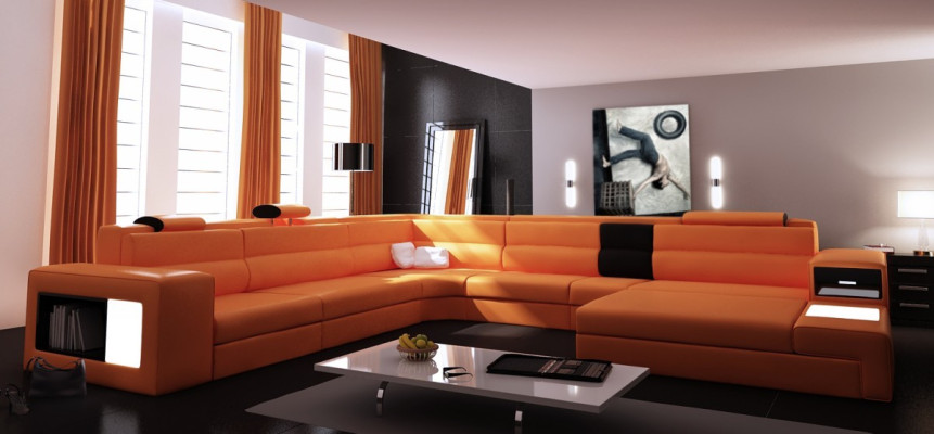 Canapé en cuir Canapé Paysage vivant Canapé d'angle Suite d'angle Conception Canapé moderne Nouveau B2006