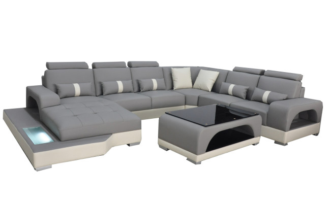 Canapé en cuir Design de siège de sofa moderne + Table Canapés d'angle Salon paysager