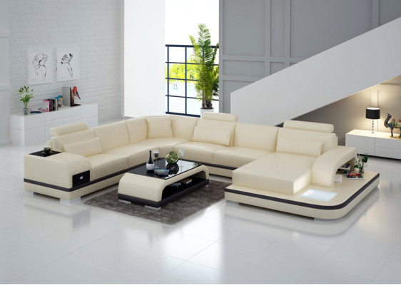 Canapé en cuir Salon paysage Suite Design Moderne Canapé d'angle Canapé en U U-forme G8013+Table