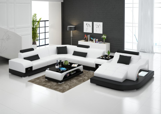 Canapé en cuir avec siège moderne USB, design de canapé, canapés d'angle + table + lumière