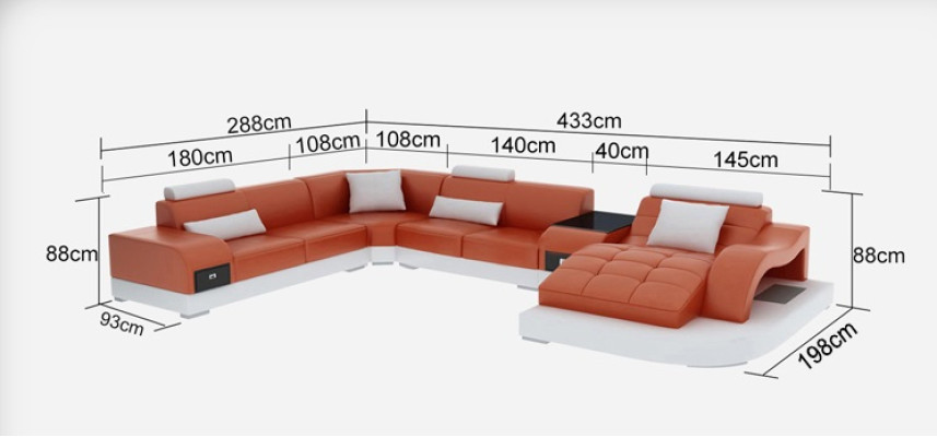 Canapé en cuir avec siège moderne USB, design de canapé, canapés d'angle + table + lumière