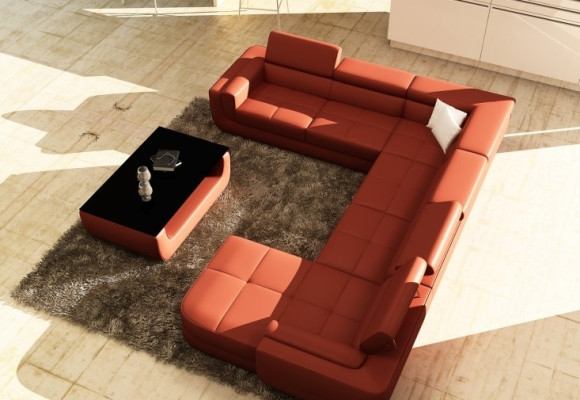 Canapé de designer en forme de U exclusif de luxe et d'élégance avec cadre en bois massif.