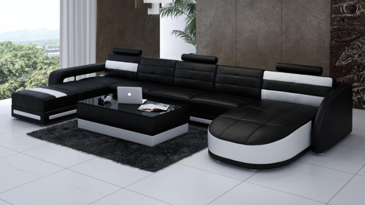Canapé en cuir Sofa Canapé Paysage vivant Canapé d'angle Suite Design Canapé moderne avec USB
