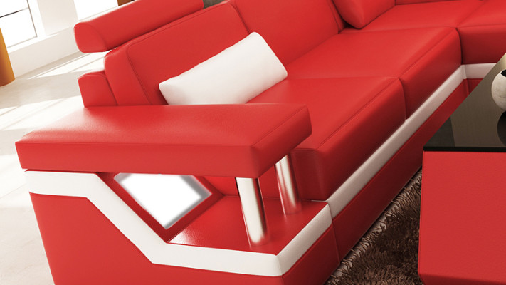 Conception Canapé d'angle moderne en cuir canapé de salon canapé de salon coin rouge USB + LED