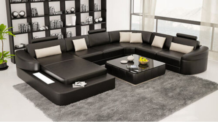 Canapé en cuir avec USB Canapé Salon paysage d'angle Suite Design Canapés modernes en forme de U